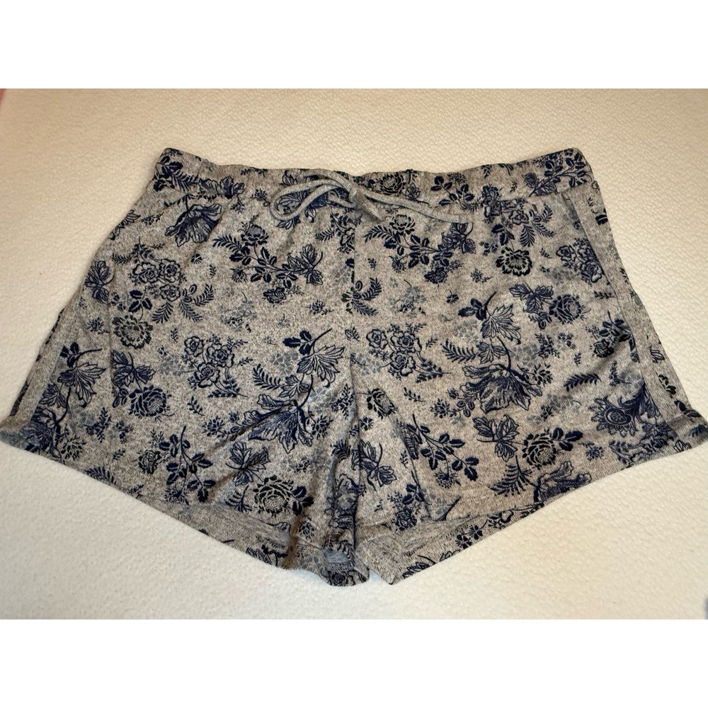 Lucky Brand Women's Floral Lounge Shorts‎ Size M Gray Blue Soft Knit 5" Inseam